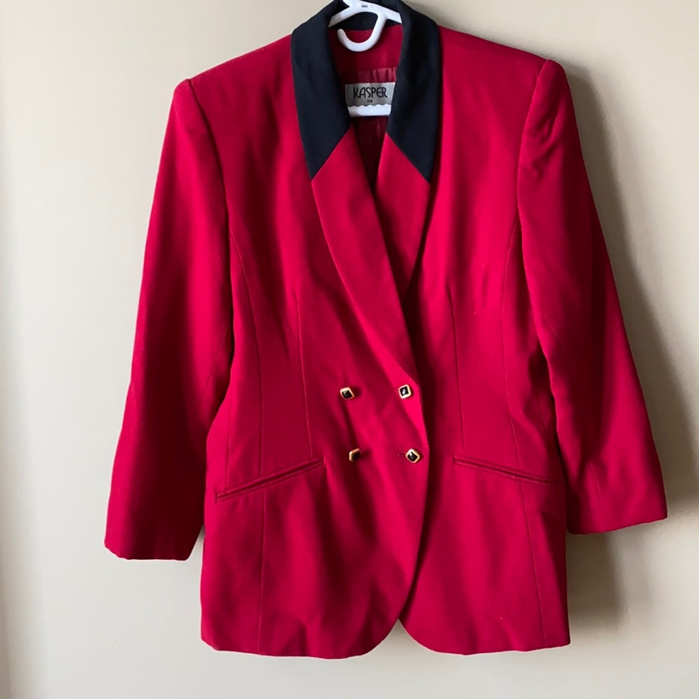 Vintage Red & Black Wool Blazer by Kasper